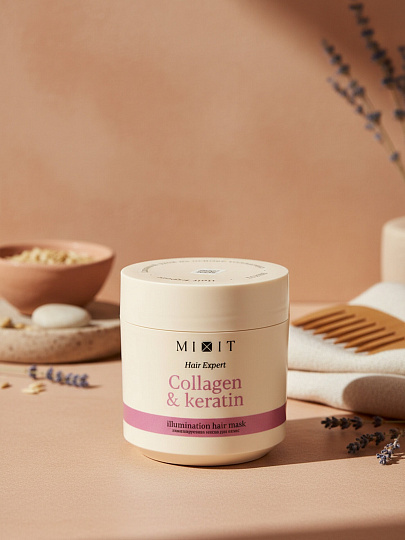 Маска для всех типов волос, Mixit, Hair Expert, Ламинирующая, с коллагеном и кератином, 400 мл