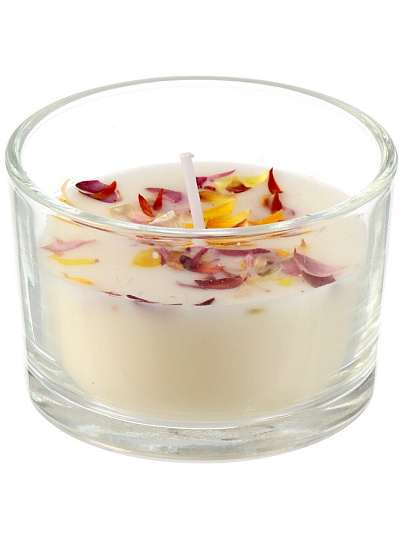 Набор свечей декоративных 5х7.5 см, в стакане, в ассортименте, воск, с лепестками цветов, А030168