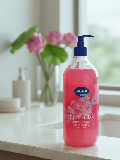 Крем-мыло жидкое Aura, Family, Silky Cream, Шелк и лотос, 1л