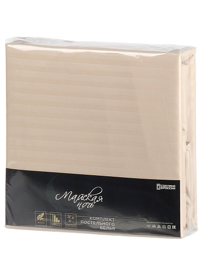 Постельное белье 2-спальное, простыня 200х220 см, 2 наволочки 70х70 см, пододеяльник 175х215 см, Майская ночь, страйп-полисатин, бежевое, 20/009-PSS/MAY