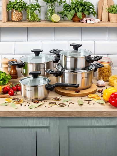 Кастрюля нержавеющая сталь, 3.1 л, крышка стекло, Daniks, Айленд, SD-23-20, индукция