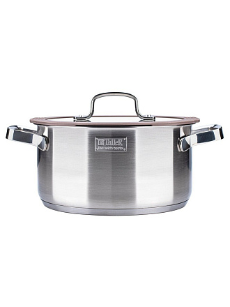 Кастрюля нержавеющая сталь, 2.9 л, крышка стекло, Taller, TR-17353, 17353, индукция