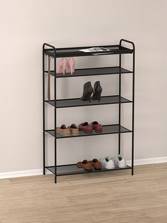 Полка для обуви металл, пластик, 4 секции, 65х30х95 см, черная, ЗМИ, Верона 25, ПДОВ25 Ч