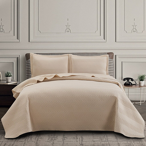 Текстиль для спальни евро, покрывало 230х250 см, 2 наволочки 50х70 см, Silvano, Ультрасоник Зиг-заг, пыльно-розовые