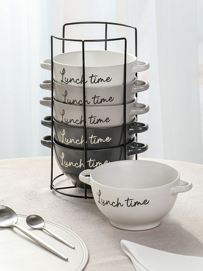 Бульонница керамика, 6 шт, 650 мл, металлическая подставка, Время ланча, ТМ Глория, 202428