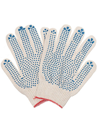 Перчатки х/б, ПВХ покрытие, точка, универсальный размер, 10 класс вязки, 6 нитей, белая основа, рисунок в ассортименте, Золотая перчатка