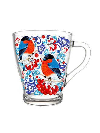 Кружка стекло, 250 мл, Снегири на рябине, Декостек, 1649-Д