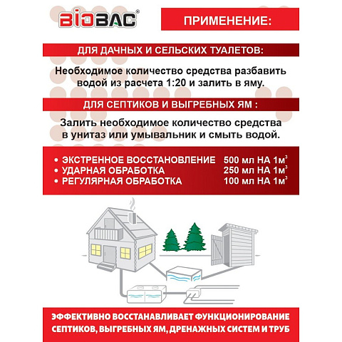 Биосостав для выгребных ям и септиков, Биобак, 1 л, дренажных систем и труб, BB-SU010