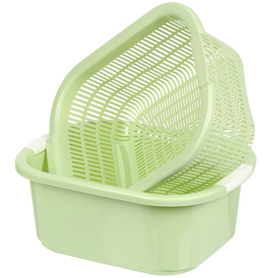 Дуршлаг пластик, с контейнером, 33х26х15 см, зеленый, Y4-6472