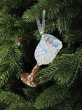 Елочное украшение Бокал, бесцветное, 10 см, пластик, прозрачный с золотом, Y4-9492