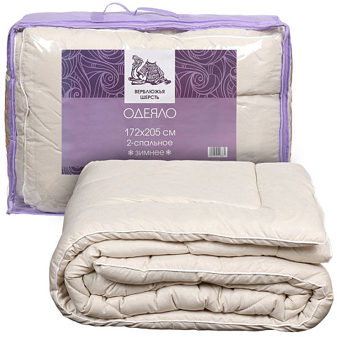 Одеяло 2-спальное, 172х205 см, Верблюжья шерсть, 400 г/м2, зимнее, чехол микрофибра, кант