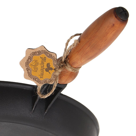 Сковорода чугун, 26 см, Maysternya, черная, с деревянной ручкой, индукция, T303