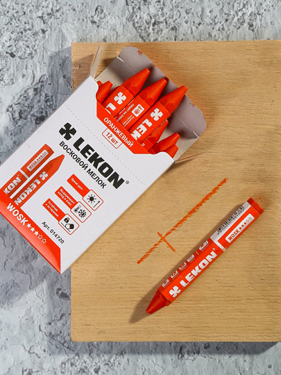 Мелок восковой для мокрых и грязных поверхностей, 12 шт, оранжевый, Lekon, Wosk, 14720