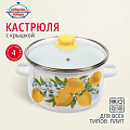 Кастрюля эмалированная сталь, 4 л, крышка стекло, цилиндрическая, Сибирские товары, Лимоны, 1MD201S, индукция