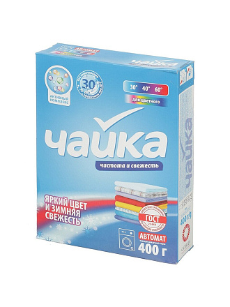 Стиральный порошок Чайка, 0.4 кг, автомат, для цветного и темного белья, Зимняя свежесть и Яркий цвет