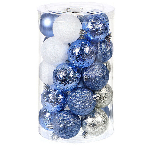 Елочный шар 25 шт, серебро, голубой, белый, 6 см, SYQA-0122332