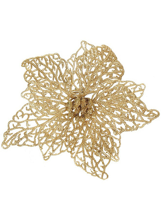 Елочное украшение Пуансеттия, золотой ажур, 15 см, на прищепке, Y4-3004