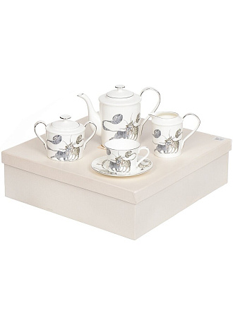 Набор чайный фарфор, 15 предметов, на 6 персон, 200 мл, белый, Lefard, Котики, 264-295, подарочная упаковка