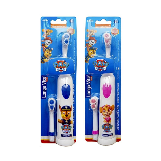 Зубная щетка электрическая, Longa Vita, Paw Patrol, 3+, ротационная, 2 насадки, КАВ-3, в ассортименте