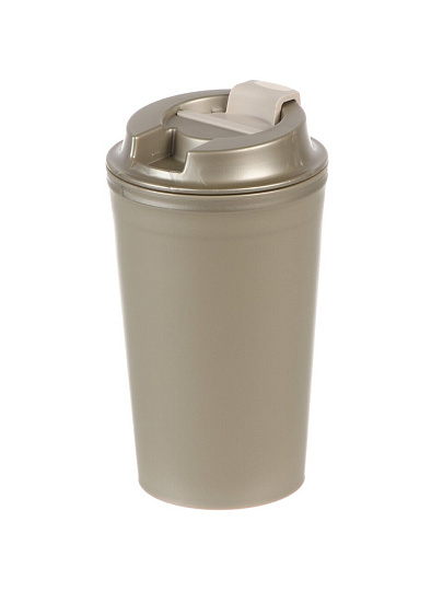 Термостакан пластик, 350 мл, Бытпласт, колба пластик, с клапаном, металлик бежевый, 434260042