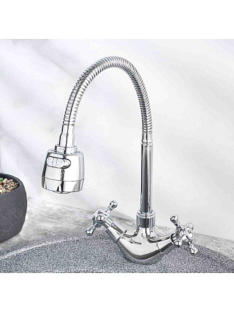 Смеситель для кухни, РМС, гибкий излив, с кран-буксой, хром, SL65-279F