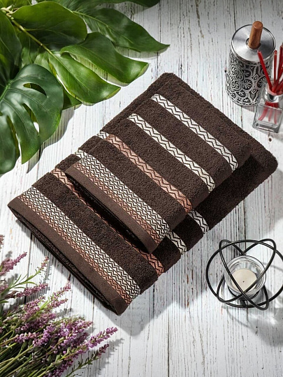Полотенце банное 70х140 см, 100% хлопок, 460 г/м2, Зиг-заг, коричневое, Турция
