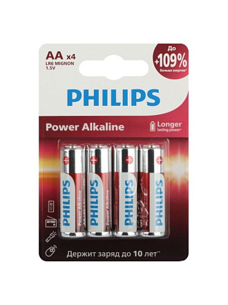 Батарейка Philips, АА (LR06, LR6), LR6-4BL Power, алкалиновая, блистер, 4 шт