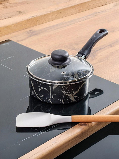 Ковш алюминий, антипригарное покрытие, 1 л, крышка стекло, бакелитовая ручка, Vari, Антрацит, ANT65116/11