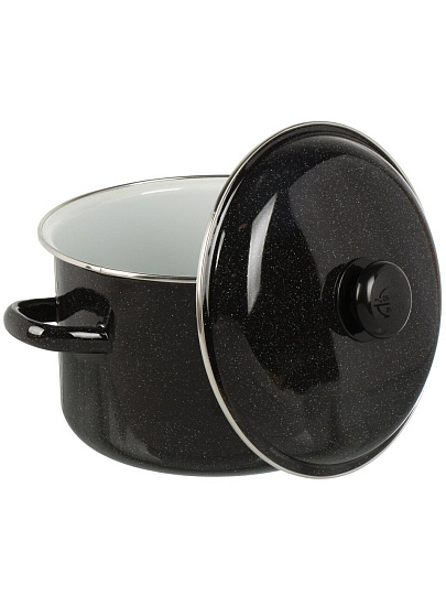 Кастрюля эмалированная сталь, 5.5 л, крышка сталь, цилиндрическая, Сибирские товары, 9MD221P, черный рябчик, индукция