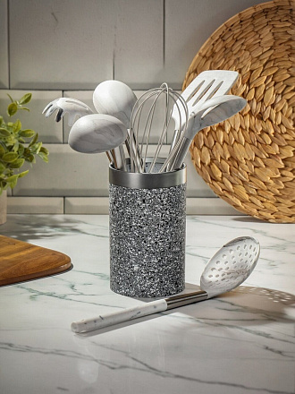 Набор кухонных принадлежностей 7 предметов, силикон, на подставке, Мрамор, Y4-7672