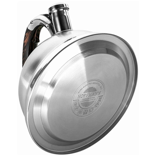 Чайник нержавеющая сталь, 3.3 л, со свистком, коричневая ручка, Hoffmann, индукция, НМ 5575-5