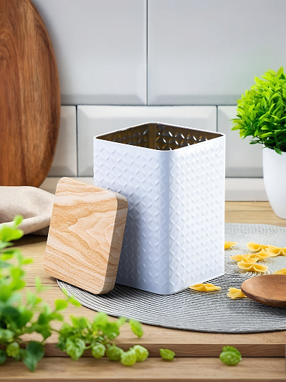 Банка для сыпучих продуктов, сталь, 1.6 л, 10.5х10.5х16 см, с крышкой, Y4-6418, белая