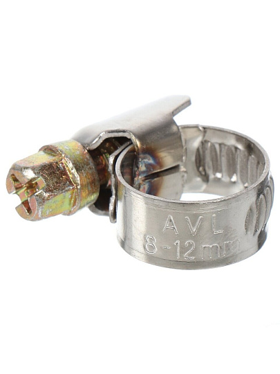 Хомут обжимной червячный, 8-12 мм, нержавеющая сталь, 5 шт, индивидуальная упаковка, Grandy