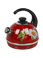 Чайник сталь, эмалированное покрытие, 3.5 л, со свистком, ручка консольная, Рубин, Клубника с ромашкой, бордовый, T04/35/01/05 - фото 2