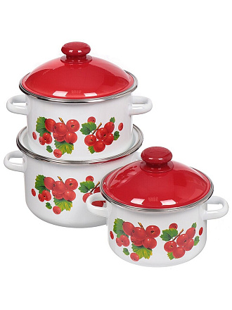 Набор посуды эмалированная сталь, 6 предметов, кастрюли 2,3,4 л, индукция, Сибирские товары, Калина красная 15, N15BY84