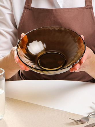 Тарелка суповая, стекло, 19 см, круглая, Elica, 62100, дымчатая