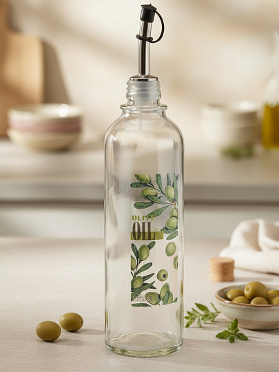 Бутылка для масла, стекло, 500 мл, с металлическим дозатором, прозрачная, 02010-00517