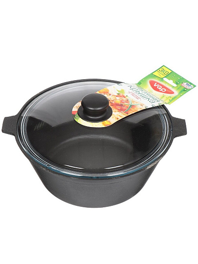 Кастрюля чугун, 4 л, крышка стекло, Камская посуда, ка42, индукция