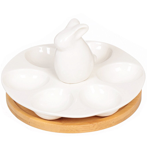 Блюдо керамика, для пасхальных яиц, круглое, 29 см, 6 ячеек, Зайчик, 587-122
