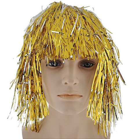 Карнавальный головной убор Парик из мишуры, 35 см, золотой, 75728