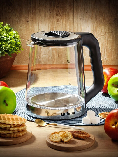Чайник электрический Lofter, 2 л, с подсветкой, 1500 Вт, скрытый нагревательный элемент, защита от перегрева, стекло
