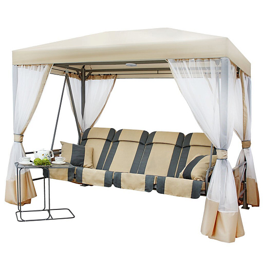 Качели садовые 4-местные, 256.5х143х233.5 см, 400 кг, Arno, Премиум, раскладываются в кровать, с москитной сеткой, бежевые, 2017-БС-61, металл