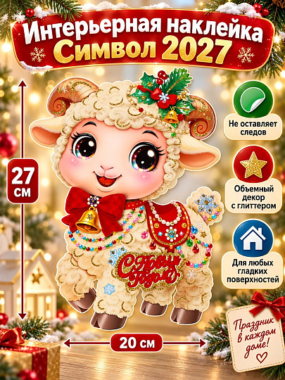Наклейка на стену, 27х20 см, Овечка Символ 2027, SY26TH-009