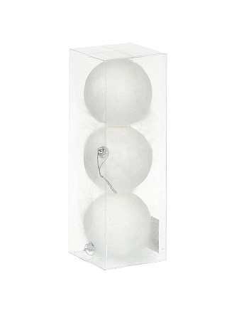 Елочный шар 3 шт, белый, 8 см, пластик, SYPMPB--112154