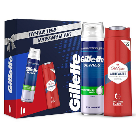 Набор подарочный для мужчин, Gillette, Series, пена для бритья 250 мл + гель для душа Old Spice WhiteWater 250 мл