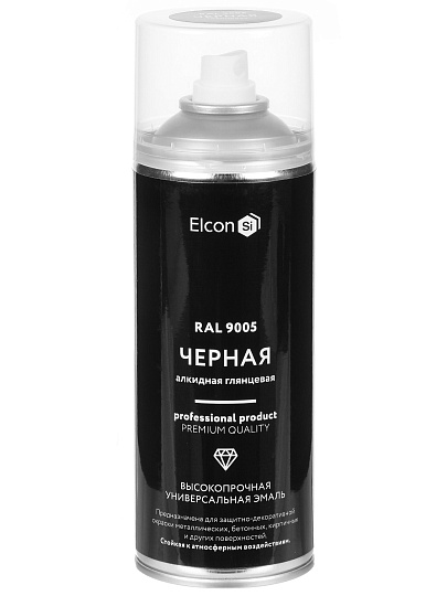 Эмаль аэрозольная, Elcon, универсальная, алкидная, глянцевая, черная, RAL 9005, 520 мл