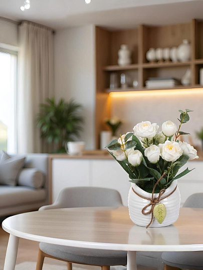 Цветок искусственный декоративный Букет роз, в кашпо, 16 см, белый, Y6-2056