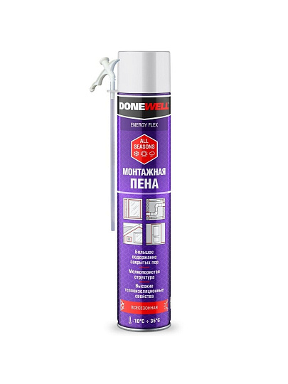 Пена монтажная KUDO, Donewell Energy Flex, бытовая, 30 л, 1 л, всесезонная, DPH10UAS
