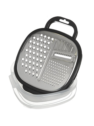 Терка нержавеющая сталь, с контейнером и крышкой, Mallony, GR-228B, 965017, черная