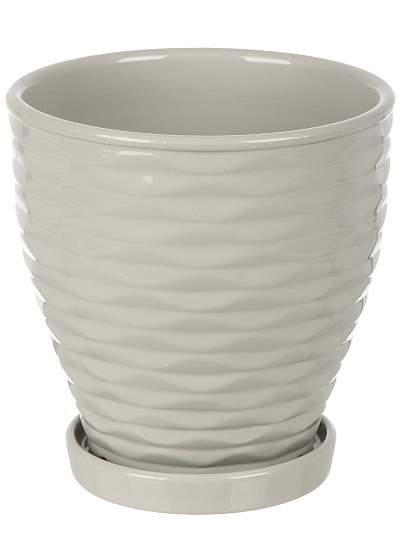 Горшок керамика, 1.3 л, 14.5х14.5х14.5 см, с подставкой, серый, Эллипс, Fdtc2